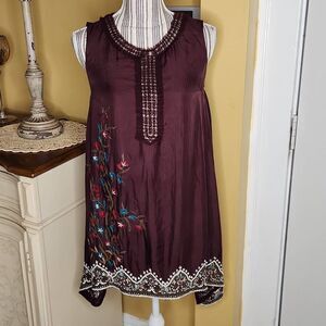 Taurun Tahiliani 100% silk brown embroidered dress made in India women's size Sm